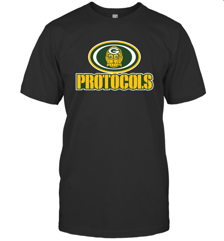 GREEN BAY Packers PROTOCOLS Star Wars Battle Mashup Logo T-Shirt - KnowlegdeTee GREEN BAY Packers PROTOCOLS Star Wars Battle Mashup Logo T-Shirt - KnowlegdeTee
