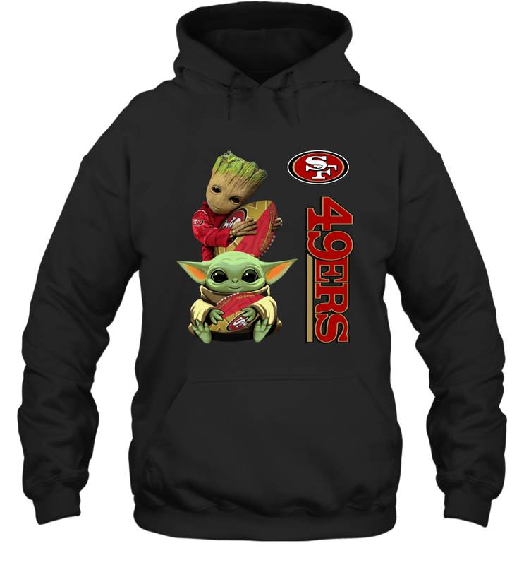 Baby Yoda And Groot Hug San Francisco 49ers NFL Shirts Hoodie - KnowlegdeTee Baby Yoda And Groot Hug San Francisco 49ers NFL Shirts Hoodie - KnowlegdeTee