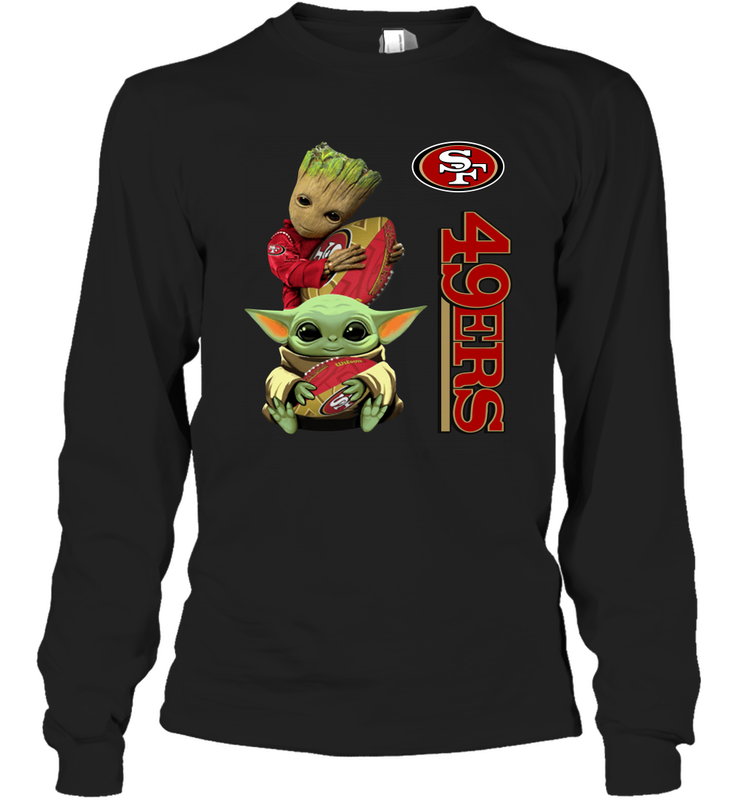 Baby Yoda And Groot Hug San Francisco 49ers NFL Shirts Long Sleeve T-Shirt - KnowlegdeTee Baby Yoda And Groot Hug San Francisco 49ers NFL Shirts Long Sleeve T-Shirt - KnowlegdeTee