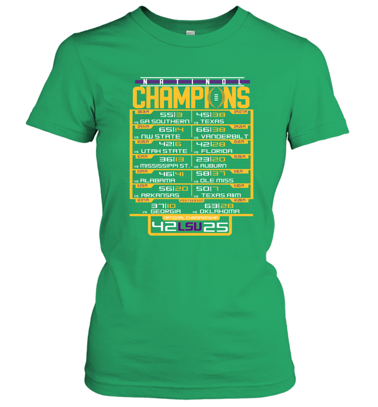 LSU Tigers College Football Playoff 2019 National Champions Schedule Fumble after Women's T-Shirt - KnowlegdeTee LSU Tigers College Football Playoff 2019 National Champions Schedule Fumble after Women's T-Shirt - KnowlegdeTee