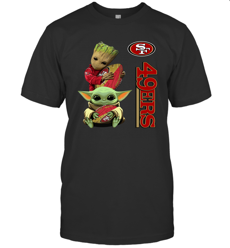 Baby Yoda And Groot Hug San Francisco 49ers NFL Shirts T-Shirt - KnowlegdeTee Baby Yoda And Groot Hug San Francisco 49ers NFL Shirts T-Shirt - KnowlegdeTee