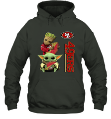 Baby Yoda And Groot Hug San Francisco 49ers NFL Shirts Hoodie - KnowlegdeTee
