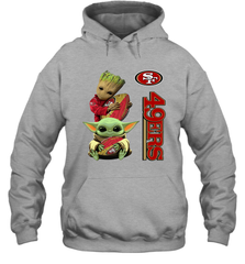 Baby Yoda And Groot Hug San Francisco 49ers NFL Shirts Hoodie - KnowlegdeTee