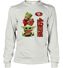 Baby Yoda And Groot Hug San Francisco 49ers NFL Shirts Long Sleeve T-Shirt - KnowlegdeTee