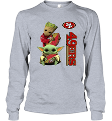 Baby Yoda And Groot Hug San Francisco 49ers NFL Shirts Long Sleeve T-Shirt - KnowlegdeTee