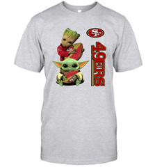 Baby Yoda And Groot Hug San Francisco 49ers NFL Shirts T-Shirt - KnowlegdeTee