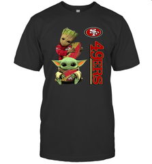 Baby Yoda And Groot Hug San Francisco 49ers NFL Shirts T-Shirt - KnowlegdeTee