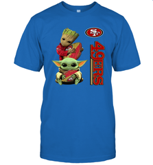 Baby Yoda And Groot Hug San Francisco 49ers NFL Shirts T-Shirt - KnowlegdeTee