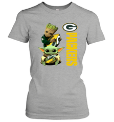 Baby Yoda And Groot Hug Green Bay Packers NFL Shirts Women's T-Shirt - KnowlegdeTee