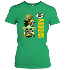 Baby Yoda And Groot Hug Green Bay Packers NFL Shirts Women's T-Shirt - KnowlegdeTee