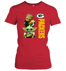 Baby Yoda And Groot Hug Green Bay Packers NFL Shirts Women's T-Shirt - KnowlegdeTee