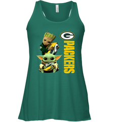 Baby Yoda And Groot Hug Green Bay Packers NFL Shirts Racerback Tank - KnowlegdeTee