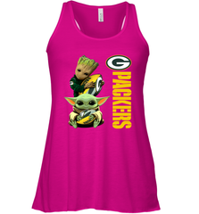 Baby Yoda And Groot Hug Green Bay Packers NFL Shirts Racerback Tank - KnowlegdeTee
