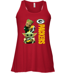 Baby Yoda And Groot Hug Green Bay Packers NFL Shirts Racerback Tank - KnowlegdeTee