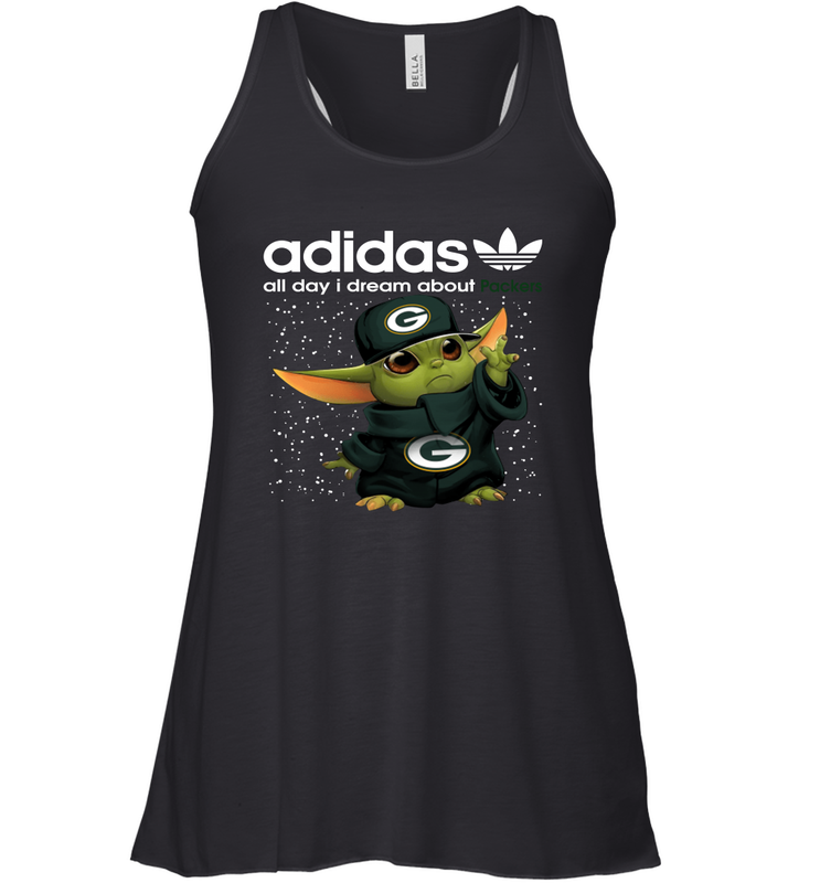 Baby Yoda Adidas All Day I Dream About Green Bay Packers NFL Shirts Racerback Tank - KnowlegdeTee