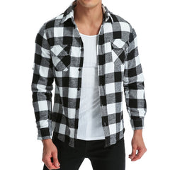 High Quality Hiphop Mens Shirts Lattice Long Sleeve Dress Shirt Turn Down Collar Chest Pockets Autumn Tee Hombre Camisas Clothes - KnowlegdeTee