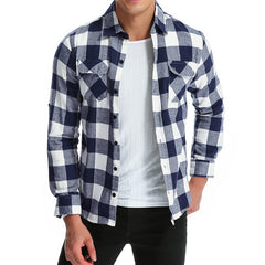 High Quality Hiphop Mens Shirts Lattice Long Sleeve Dress Shirt Turn Down Collar Chest Pockets Autumn Tee Hombre Camisas Clothes - KnowlegdeTee
