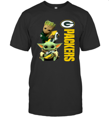 Baby Yoda And Groot Hug Green Bay Packers NFL Shirts T-Shirt - KnowlegdeTee