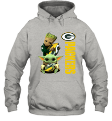 Baby Yoda And Groot Hug Green Bay Packers NFL Shirts Hoodie - KnowlegdeTee