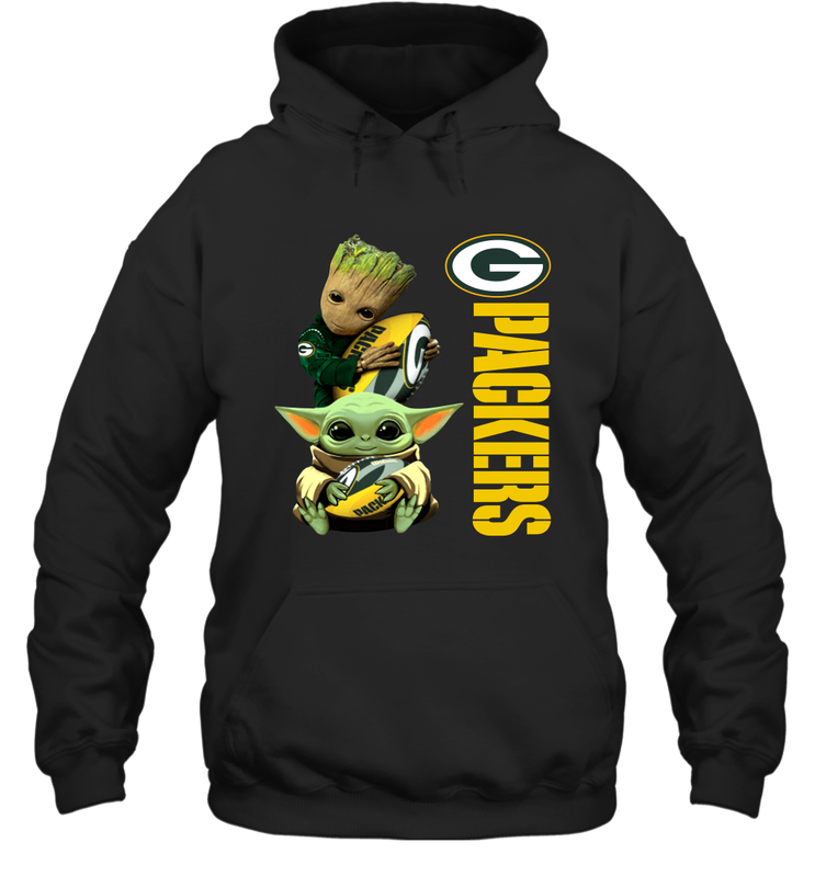 Baby Yoda And Groot Hug Green Bay Packers NFL Shirts Hoodie - KnowlegdeTee