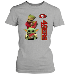 Baby Yoda And Groot Hug San Francisco 49ers NFL Shirts Women's T-Shirt - KnowlegdeTee
