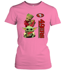 Baby Yoda And Groot Hug San Francisco 49ers NFL Shirts Women's T-Shirt - KnowlegdeTee