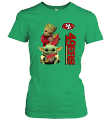 Baby Yoda And Groot Hug San Francisco 49ers NFL Shirts Women's T-Shirt - KnowlegdeTee